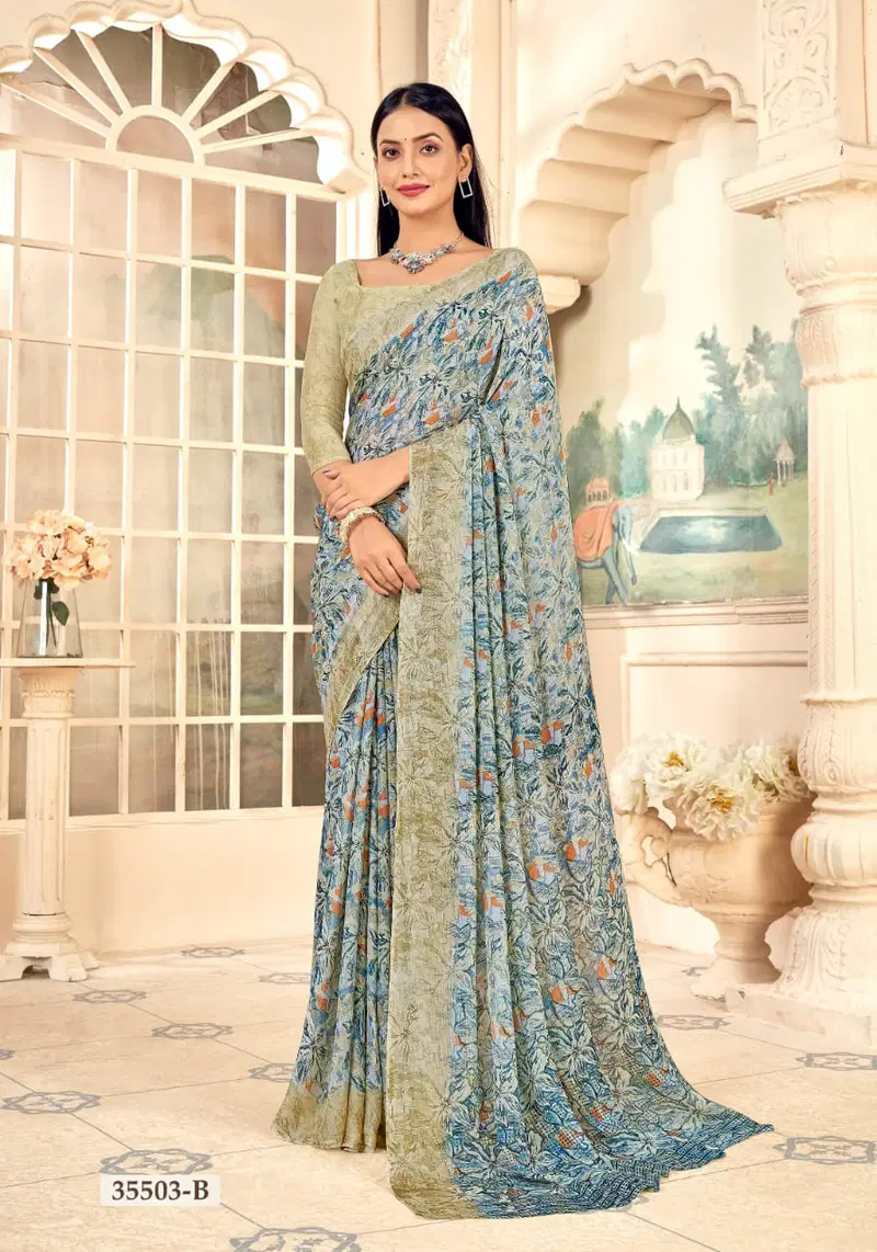 Aahana Vol 5 By Ruchi Silver Chiffon Daily Wear Surat Sarees Wholesale Market